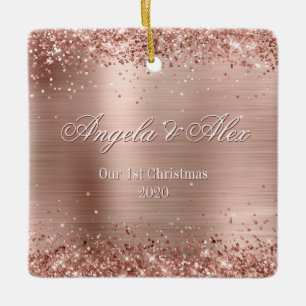 Falskt Rosa Guld Glitter Borstat Metall Folie Foto Julgransprydnad Keramik