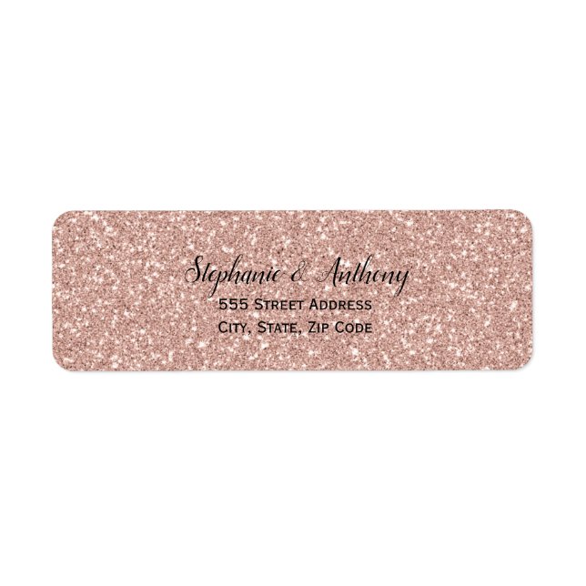 Falskt Rosa Guld Glitter Bröllop Returadress Etikett (Framsidan)