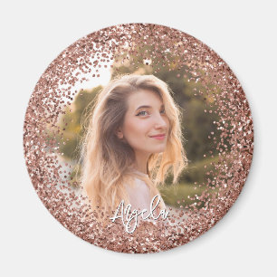 Falskt Rosa Guld Glitter Foto Magnet