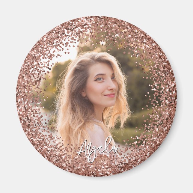 Falskt Rosa Guld Glitter Foto Magnet (Framsidan)