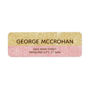 Falskt rosa guld glitterfolie rosa returadress etikett