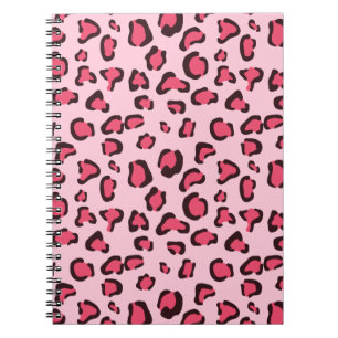 Falskt rosa leopardmönster anteckningsbok med spiral