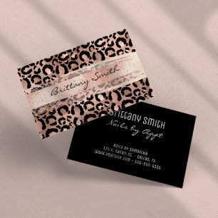 Falskt roséguld folie leopard rodnad penseldrag visitkort