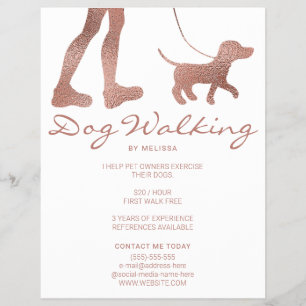 Falskt roséguld folie-utseende hundpromenerare & h reklamblad