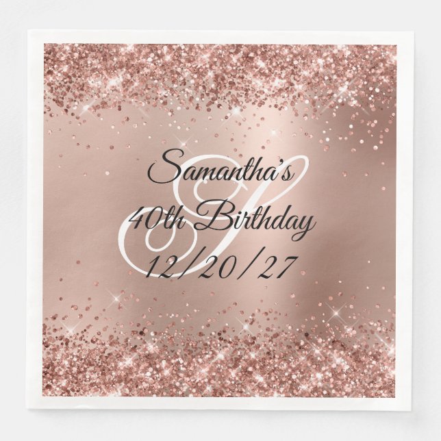 Falskt roséguld glitter glamör gradient 40-årsdag pappersservett (Framsida)