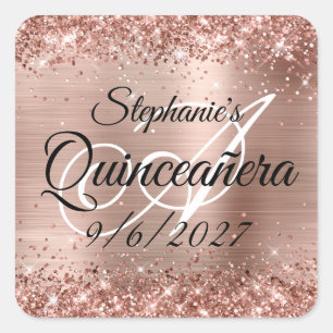 Falskt roséguld glitter och folie Quinceañera Fyrkantigt Klistermärke