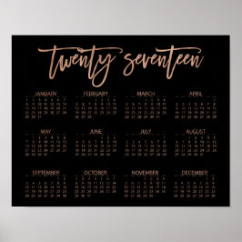 Falskt roséguld och svart modern 2017-kalender poster