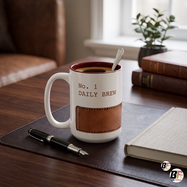 Falskt sadel-läderband "Daily Brew" Minimalistisk Två-Tonad Mugg (#SpecialOffer)