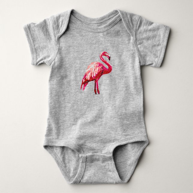 Falskt sequin tryckt tropisk flamingo fågel baby  t shirt (Framsida)