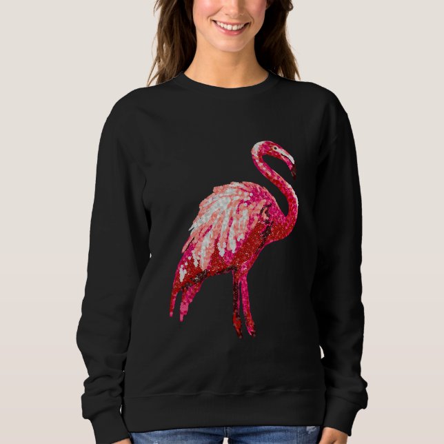Falskt sequin tryckt tropisk flamingofågel t shirt (Framsida)