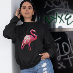 Falskt sequin tryckt tropisk flamingofågel t shirt