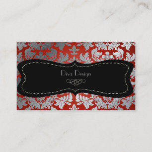 Falskt silver barock damask purpur/svart visitkort