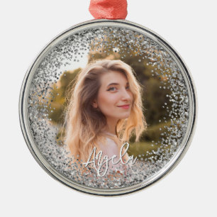 Falskt Silver Glitter Foto Julgransprydnad Metall