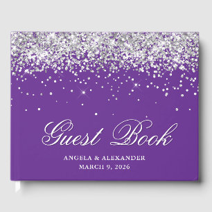 Falskt silver glitter kunglig lila bröllop gästböcker