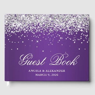 Falskt silver glitter kunglig lila ombré bröllop gästböcker