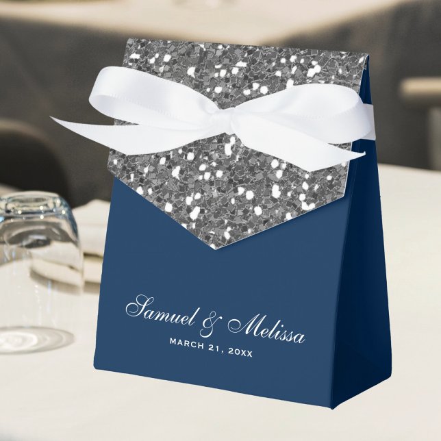 Falskt silver glitter marinblå bröllop presentaskar (Skapare uppladdad)