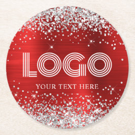 Falskt silver glitter röd folie logotyp underlägg papper rund