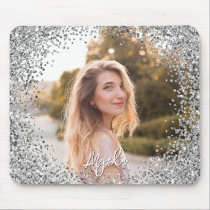 Falskt silver glitter runt kant foto musmatta