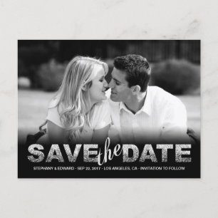 Falskt Silver Glitter Save the Date Foto Postkort Meddelande Vykort