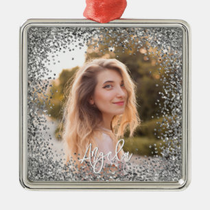 Falskt silver glitterfoto julgransprydnad metall