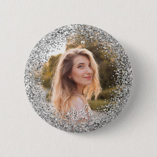 Falskt silver glitterfoto knapp