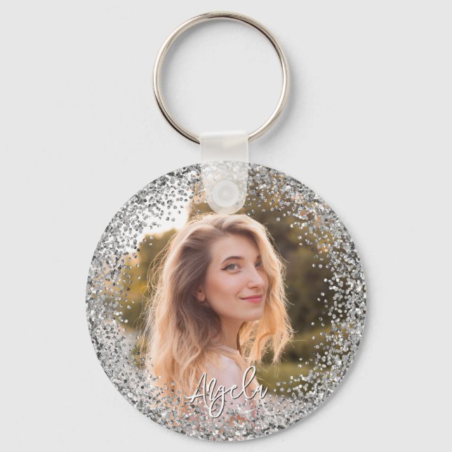 Falskt silver glitterfoto nyckelring (Framsida)