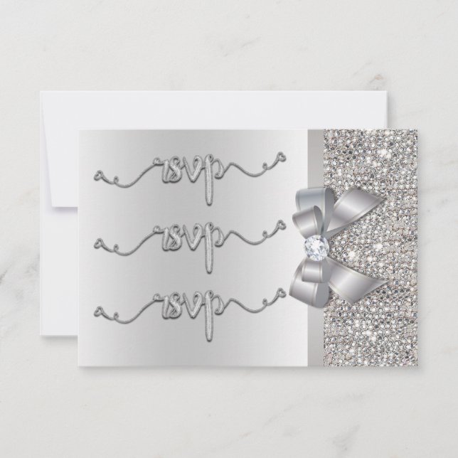 Falskt silverfärgade sequinsaxelbåge RSVP bröllop OSA Kort (Framsida)
