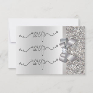 Falskt silverfärgade sequinsaxelbåge RSVP bröllop OSA Kort