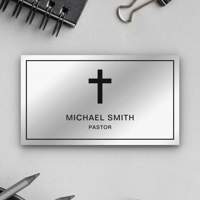Falskt silverfolie Jesus Kristus Kors Pastor Visitkort (Skapare uppladdad)