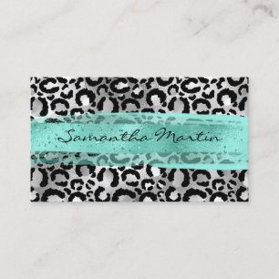 Falskt silverfolie Leopardfläck Aqua penseldrag Visitkort