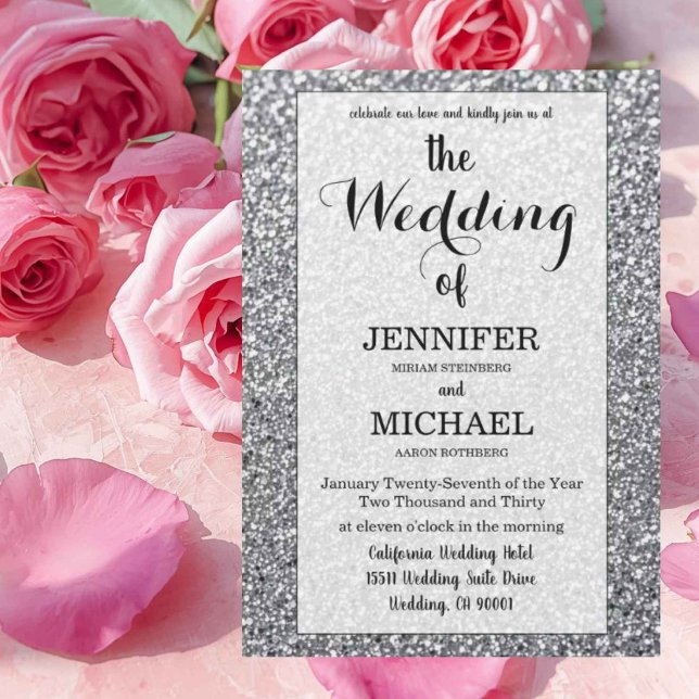 Falskt silverglitter | Lyxig QR-kod bröllop Inbjudningar (Skapare uppladdad)