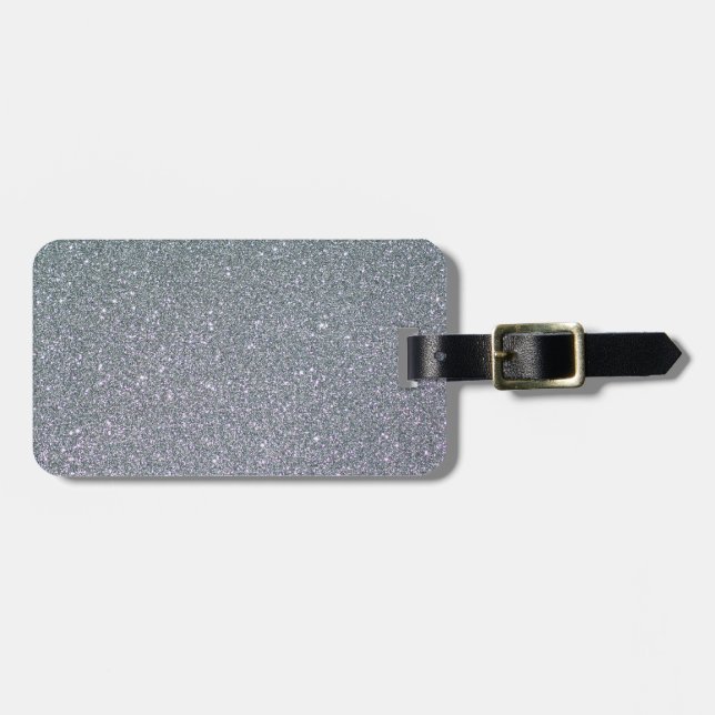 Falskt silverglitter med personlig svart text bagagebricka (Horisontell Framsida)