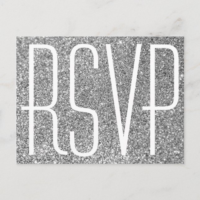 Falskt silverglitter och vit RSVP Vykort (Framsida)