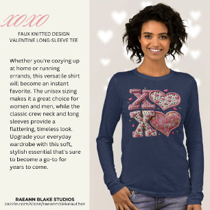 Falskt stickad design XOXO Alla hjärtans dag långä T Shirt