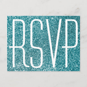 Falskt teal-glitter och vit RSVP Vykort