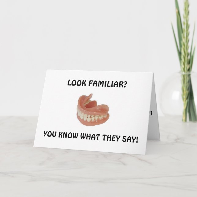 FALSKT TEETH- OCH UTFRÅGNINGSSTÖD HUMOR KORT (Framsida)