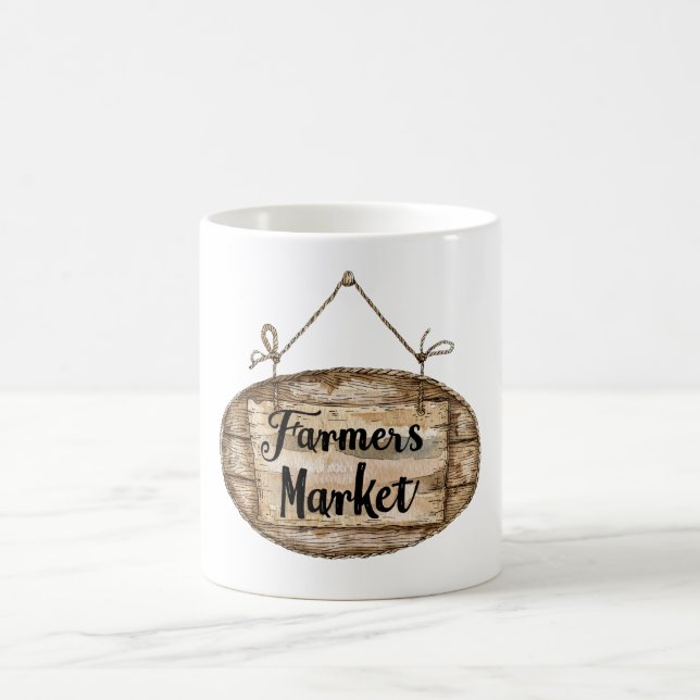 Falskt Trä Bondens Marknad Skylt Kaffemugg (Center)