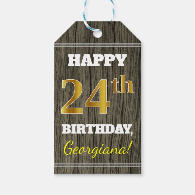 Falskt trä, falskt guld 24-årsdag + anpassat namn presentetikett (Framsidan)