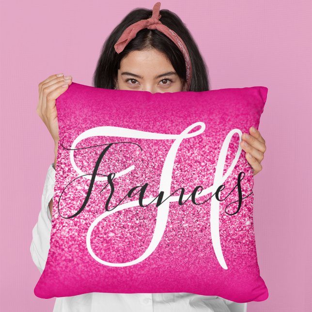 Falskt varmgrått glitter Ombre Monogram Kudde (Skapare uppladdad)