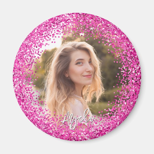 Falskt varmgrått glitterfoto magnet (Framsidan)