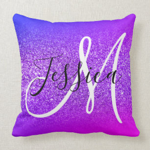 Falskt Violett Glitter Miami Ombre Monogram Kudde