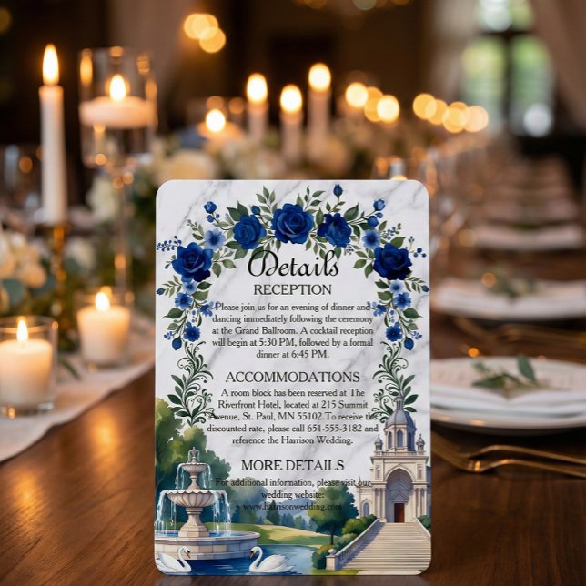 Falskt vit marmor och akvarell i blå blomster herr tilläggskort (Skapare uppladdad)