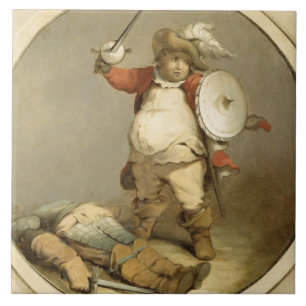 Falstaff med förkroppsliga av Hotspur, c.1786 Kakelplatta