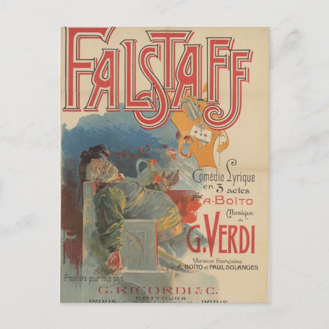Falstaff opera poster (Paris première 1894) Postca Vykort (Framsida)
