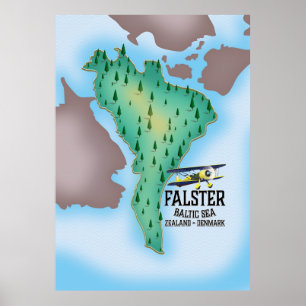 Falster Island Danmark, reseaffisch. Poster