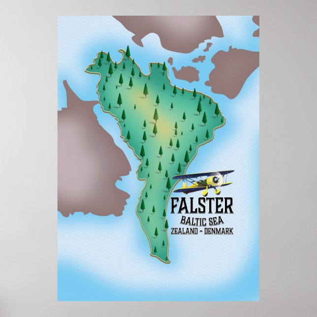 Falster Island Danmark, reseaffisch. Poster (Framsidan)