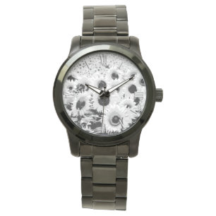 Fält av blommor - svart, vitt och grått armbandsur