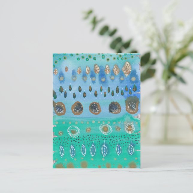 Fält av blommor, vattenfärgskonst vykort (Stående Fram)