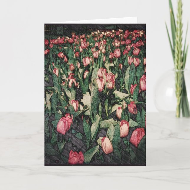 Fält av det rosa kortet för tulpanBalnk hälsning Kort (Framsida)