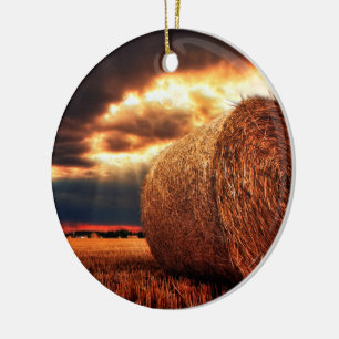 Fält av Hay Bales Julgransprydnad Keramik